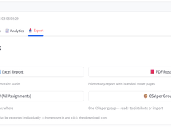 Export to Excel, PDF, or CSV with full constraint audit trail