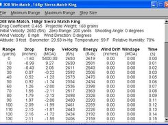 GNU Exterior Ballistics Computer - Solution Table Window