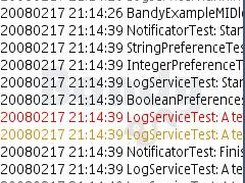 The log screen with some log messages of different level