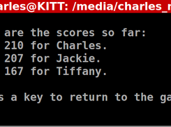Example of scores for all players, highest first.