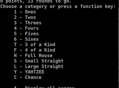 List of categories to choose from.  Press the key next to the category to score.