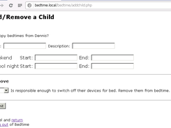 Add/remove children and set/copy their bedtimes