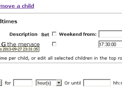 Grounded/rewarded children are marked with a bold letter. The end time is shown on hover