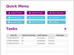 Main Menu Screen - Email Backup & Restore