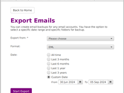 Export Emails Screen - Email Backup & Restore