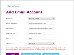 Add or Edit Email Account Screen - Email Backup & Restore