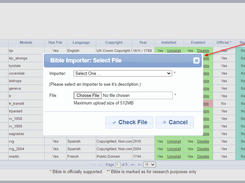 API Administration Bible management page and Bible importer