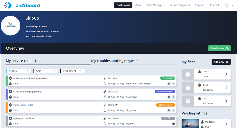 Ship Management Dashboard