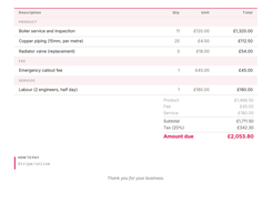 Download professional, branded PDF invoices and quotes instantly.