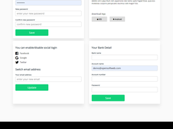 Settings page