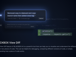 The AI View Diff feature of BLACKBOX AI is a powerful tool that can help you to visualize and understand the differences between two pieces of code. This can be helpful for debugging, comparing different versions of code, or simply understanding how a piece of code works.