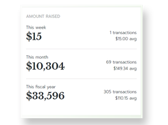 Amount raised - Track your fundraising success at a glance, empowering you to stay focused on your goals.