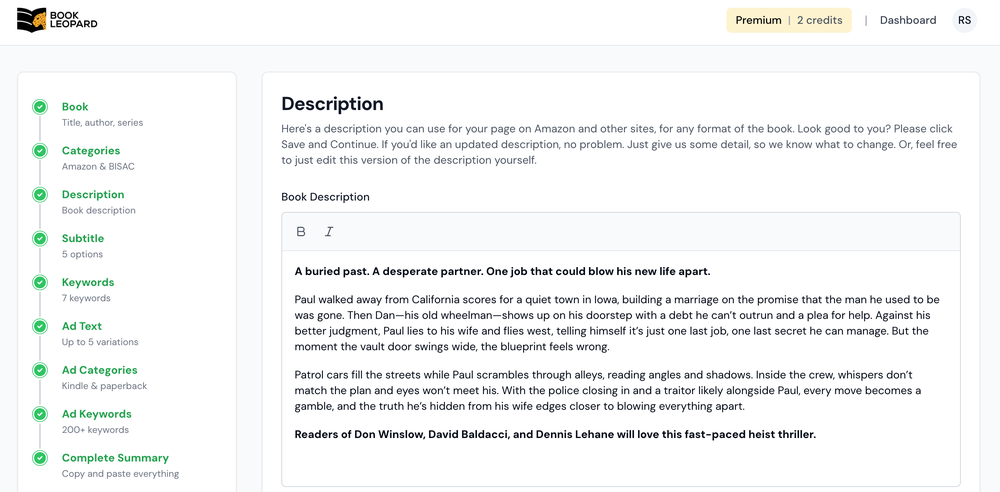 AI generator for book descriptions