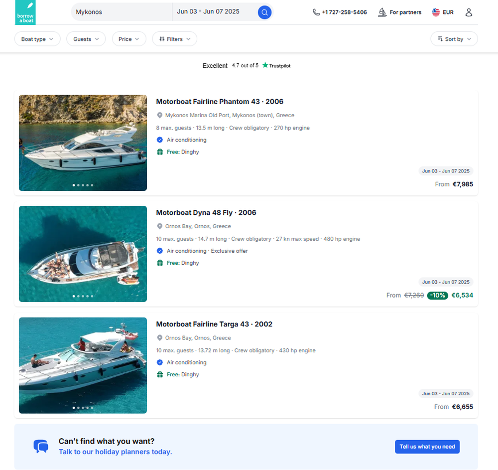 choose your location, the type of boat, dates and set sail!