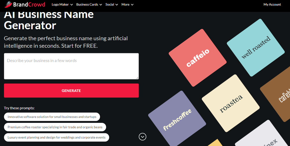 BrandCrowd Business Name Generator Screenshot 1