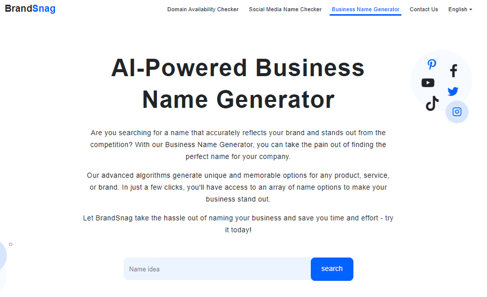 BrandSnag Business Name Generator Screenshot 1