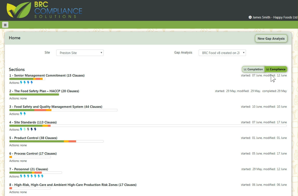 BRC Gap Analysis Screenshot 1