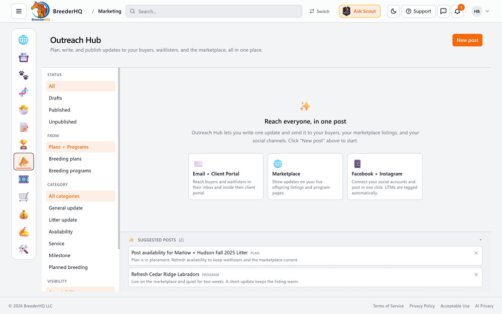 Keep your buyers updated via the Outreach Hub