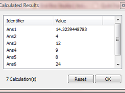 Shows list of all calculations made and their referenceable identifiers.
