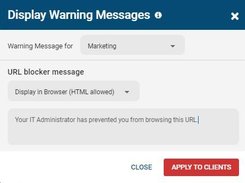 BrowseControl warning message. Customizable websites blocked message to alert users that they are trying to access a blocked website.