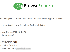 Sample alert for violating company web browsing policies