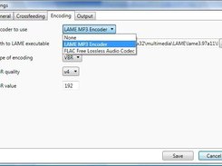 Encoding settings window