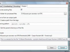 Output settings window