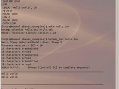 A terminal window illustrating the canonical 'hello world'.