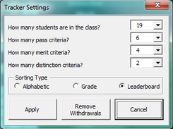 The tracker settings form.