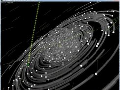 A simulation of a galaxy with semi-transparent trails.