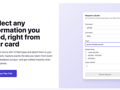 Businesscards.io Plus+ feature: Build custom forms with 12 field types and attach them directly to your digital business card to capture event signups, feedback surveys, or lead qualification data in real time.