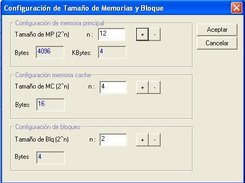 Cache2003 configuración tamaño de bloques