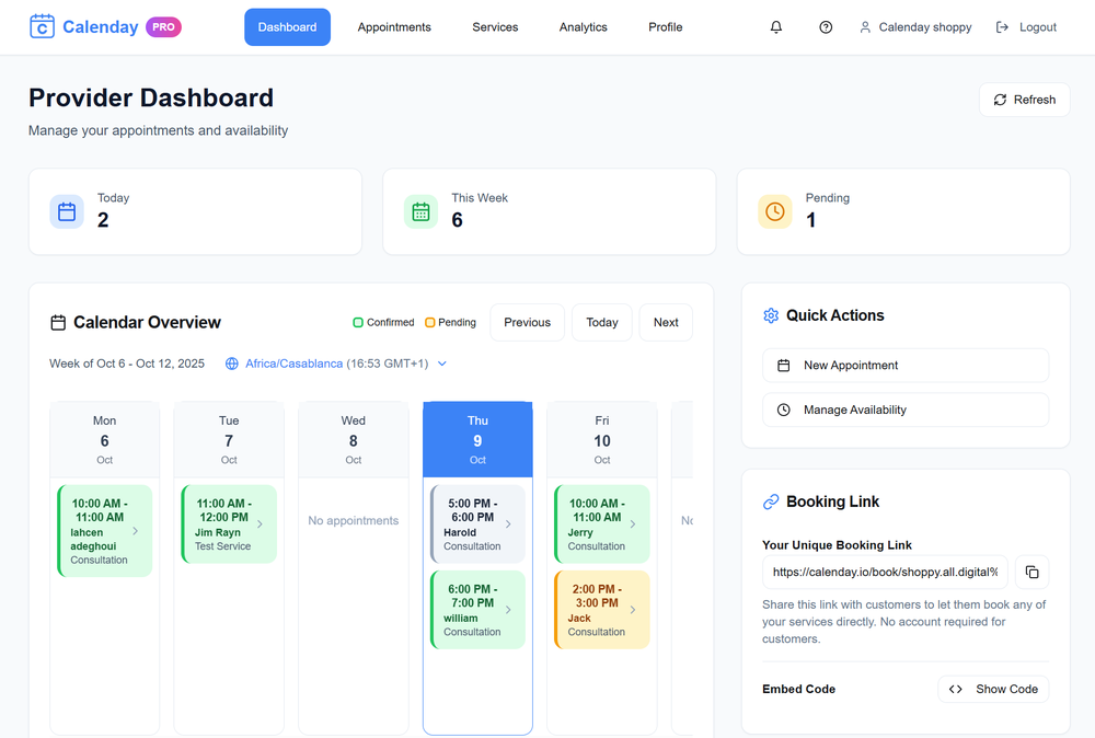 Calenday dashboard