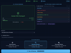 Add drawings, choose codes, apply local amendments (as desired), and run analysis. 