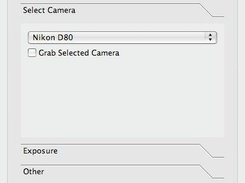 Control window for selecting the camera and camera settings.