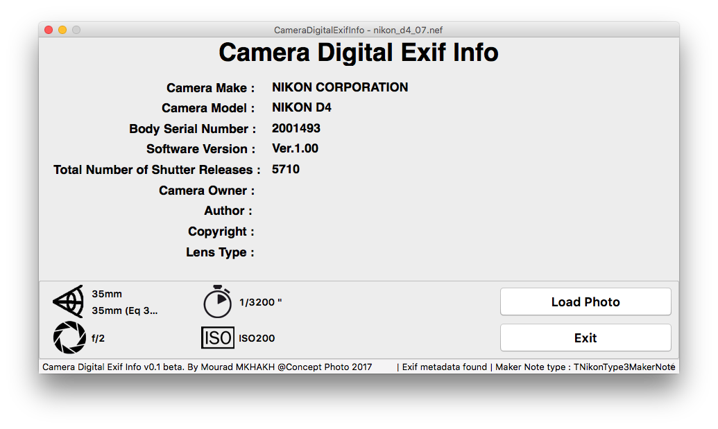 camera digital exif info download