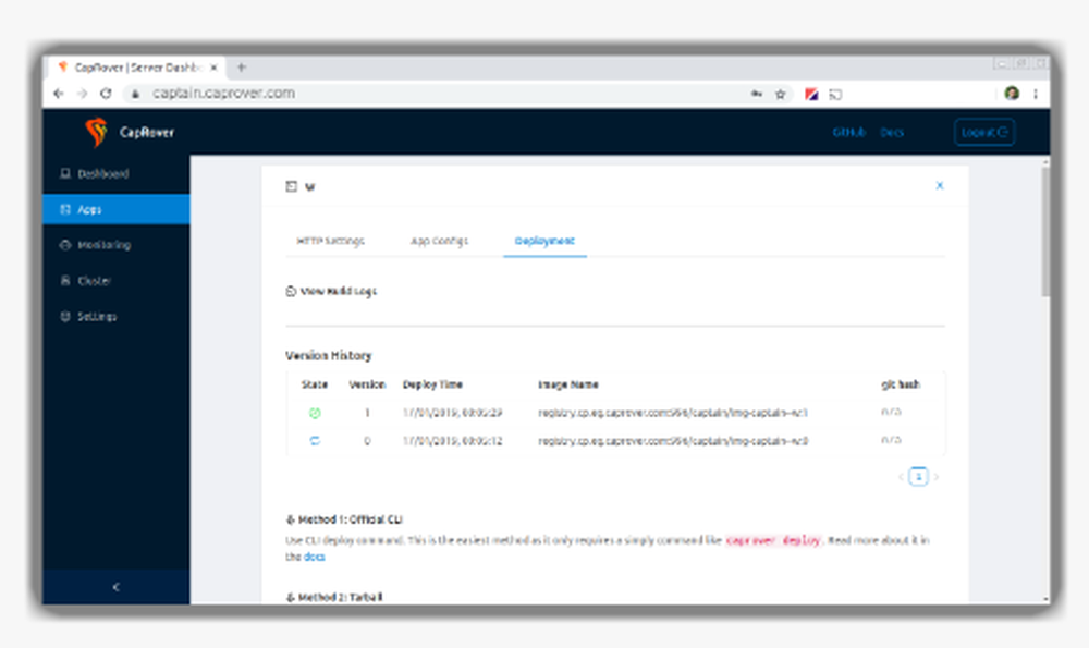 CapRover Screenshot 1