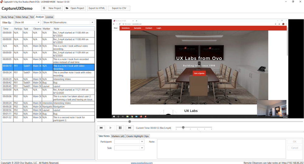 CaptureUX Analysis Interface