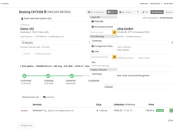 Print & automatically send documents (label, CMR, DGD, e- Waybill); Shipment milestone overview; Chat with carrier