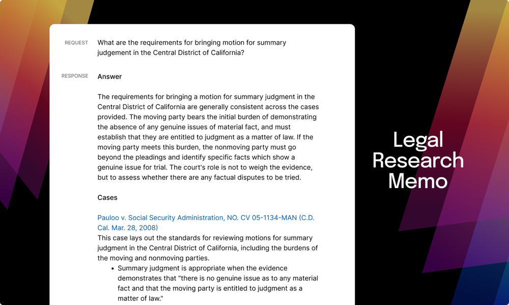 Quickly generate thoughtful, thorough legal research memos.