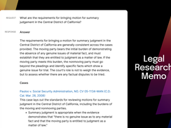 Quickly generate thoughtful, thorough legal research memos.