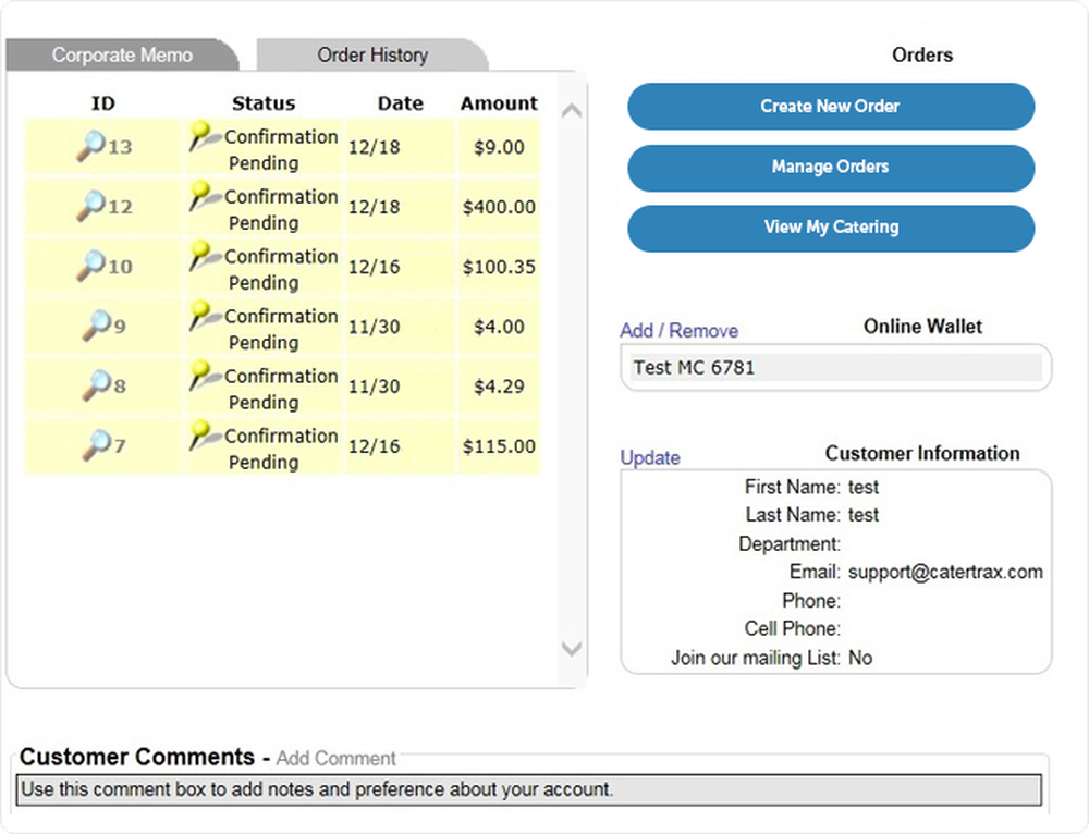 CaterTrax Customer Order Tracking