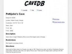 A sample cave listing