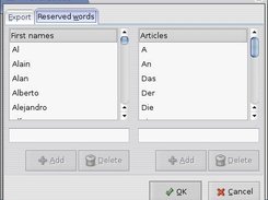 The Preferences dialog - Adding reserved words
