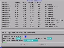 Options: Select compression level, source and target