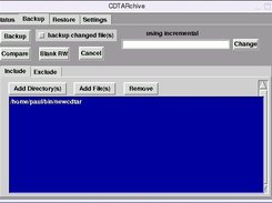 Screen shot of the backup tab.