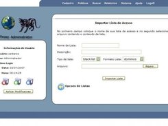 Tela para importação de lista de acesso