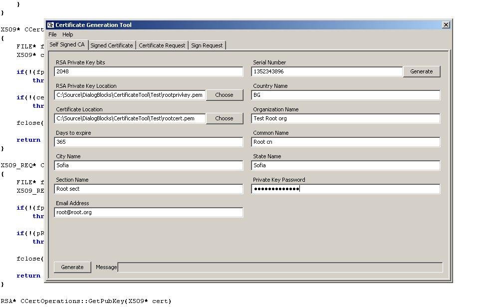 C generate certificate with private key address