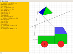 Truck and a 3D object drawn using triangle, rectangle and circle
