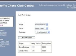 Entering a new game's results and calculating new ranking.